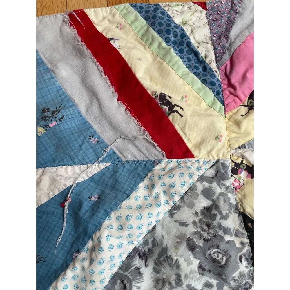 Vintage Handmade Crazy Quilt Multi-Color Patchwork Folk Art Cutter‎ Quilt 74x66
